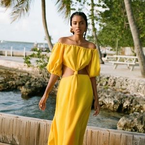 NWT Farm Rio Yellow Knotted Midi Dress - XL, 100% linen